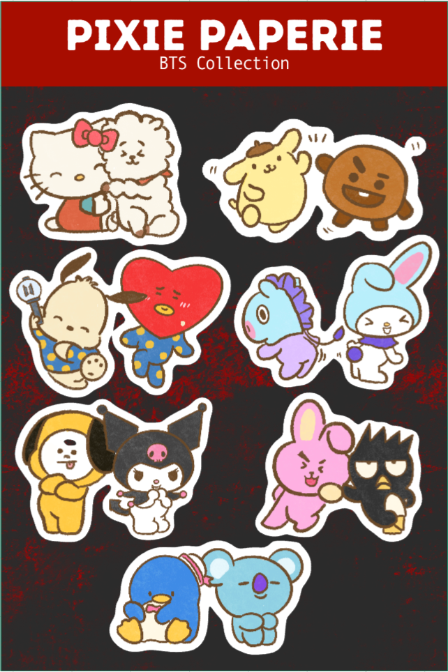 BTS x Cute Characters Sticker Sheet